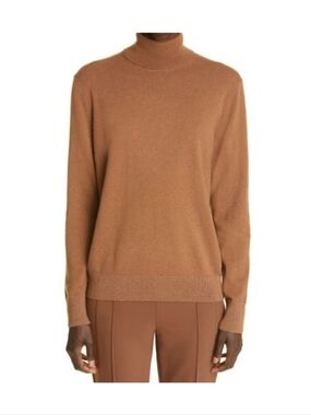 EUC Lafayette 148 Metallic Trim Cashmere Turtleneck Sweater In Toffee